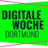 Logo of the Digital Week Dortmund with black lettering on a green background, framed by a pink line.