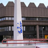 Dortmund University Library in daylight from the Mensa Bridge